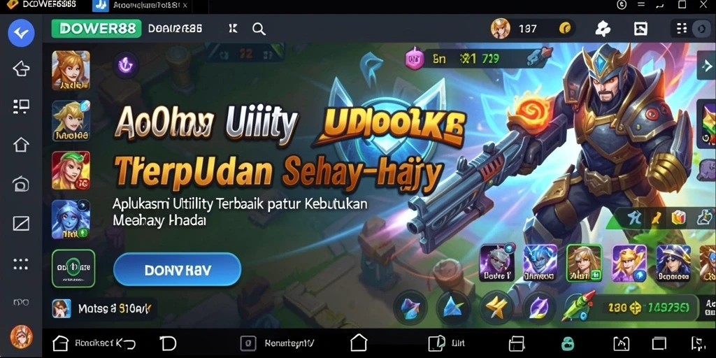 Screenshot DOWER88 menampilkan antarmuka aplikasi yang user-friendly dan alat-alat Utility yang beragam.