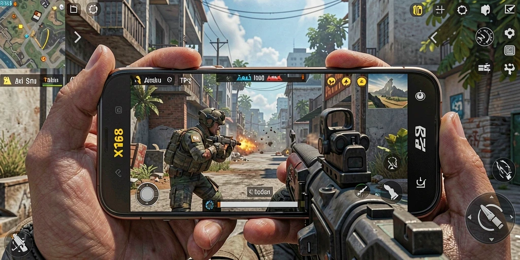 Screenshot gameplay X168 menampilkan aksi seru di medan perang TPS.